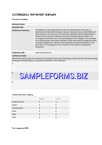 Customizable Trip Report Template docx pdf free